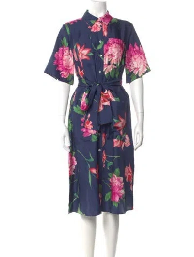 Pre-owned Carolina Herrera Silk Midi Length Dress In Blue
