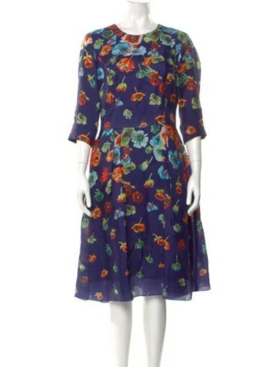 Pre-owned Carolina Herrera Silk Midi Length Dress In Blue
