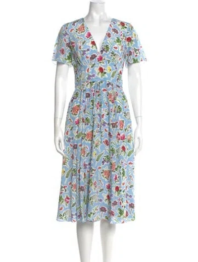 Pre-owned Carolina Herrera Silk Midi Length Dress In Blue