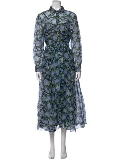 Pre-owned Carolina Herrera Silk Midi Length Dress In Blue