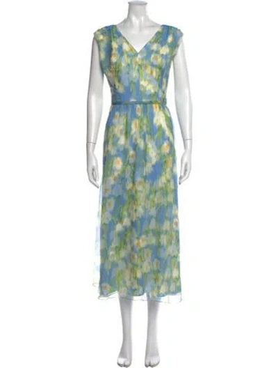 Pre-owned Carolina Herrera Silk Midi Length Dress In Blue