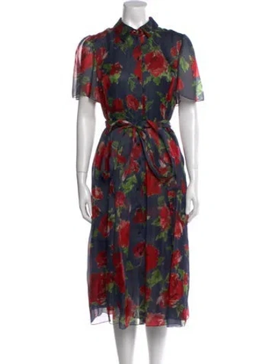 Pre-owned Carolina Herrera Silk Midi Length Dress W/ Tags In Blue