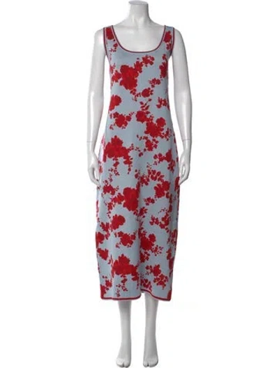Pre-owned Carolina Herrera Silk Midi Length Dress W/ Tags In Blue