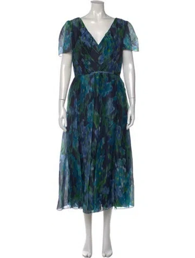 Pre-owned Carolina Herrera Silk Midi Length Dress W/ Tags In Blue