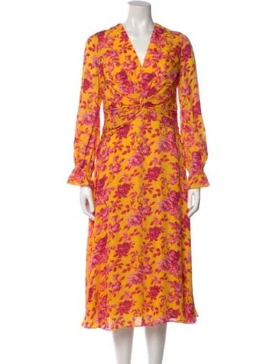 Pre-owned Carolina Herrera Silk Midi Length Dress In Yellow