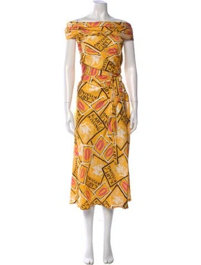 Pre-owned Carolina Herrera Silk Midi Length Dress In Yellow