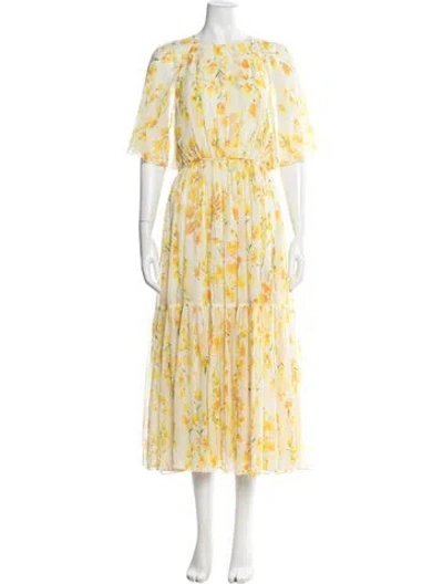 Pre-owned Carolina Herrera Silk Midi Length Dress In Yellow