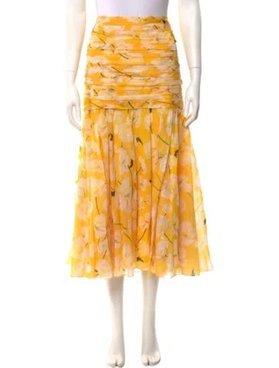Pre-owned Carolina Herrera Silk Midi Length Skirt W/ Tags In Yellow