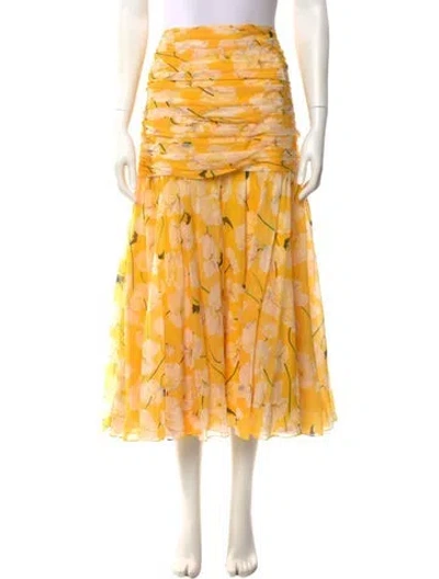 Pre-owned Carolina Herrera Silk Midi Length Skirt W/ Tags In Yellow