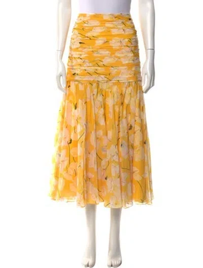 Pre-owned Carolina Herrera Silk Midi Length Skirt W/ Tags In Yellow