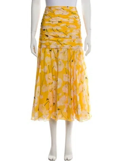 Pre-owned Carolina Herrera Silk Midi Length Skirt W/ Tags In Yellow