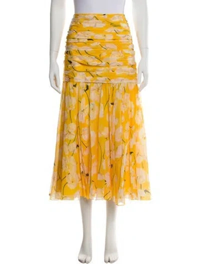 Pre-owned Carolina Herrera Silk Midi Length Skirt W/ Tags In Yellow
