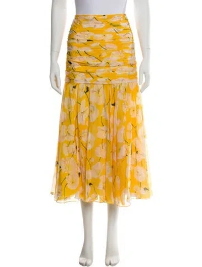 Pre-owned Carolina Herrera Silk Midi Length Skirt W/ Tags In Yellow
