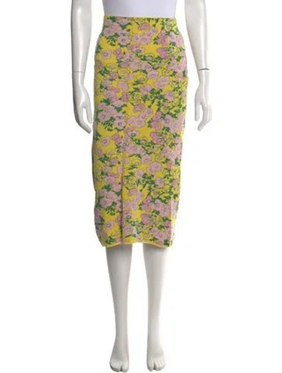 Pre-owned Carolina Herrera Silk Midi Length Skirt In Yellow