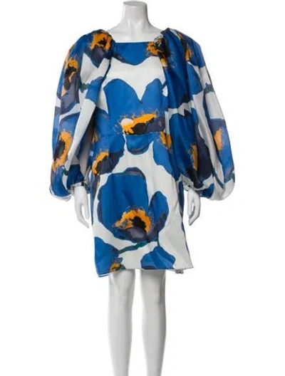 Pre-owned Carolina Herrera Silk Mini Dress In Blue