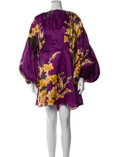 Pre-owned Carolina Herrera Silk Mini Dress In Purple