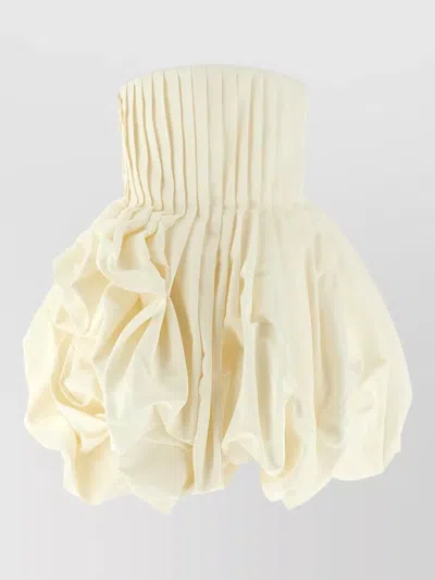 Carolina Herrera Strapless Dress Voluminous Skirt Pleated Ruffles In Yellow