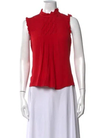 Pre-owned Carolina Herrera Silk Mock Neck Blouse In Red