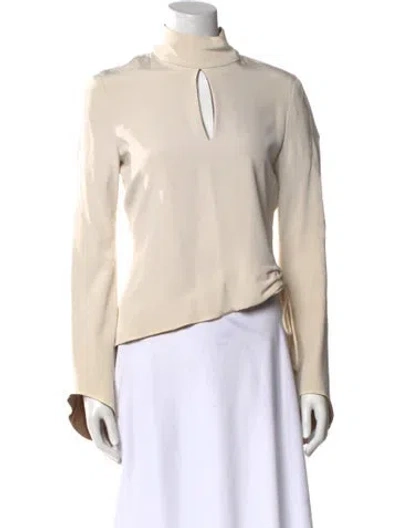 Pre-owned Carolina Herrera Silk Mock Neck Sweatshirt In Neutral