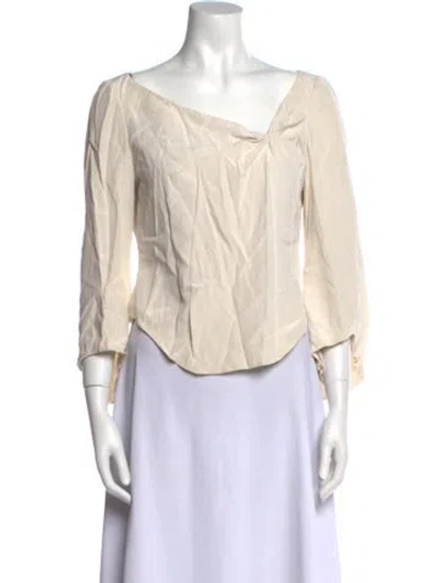Pre-owned Carolina Herrera Silk One-shoulder Blouse In Neutral