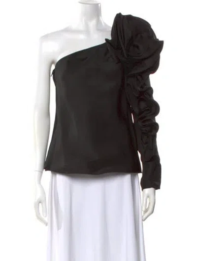 Pre-owned Carolina Herrera Silk One-shoulder Blouse W/ Tags In Black