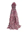 Carolina Herrera Corsage Halter Floral Ruffle Gown In Pink