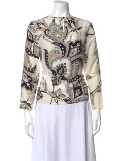 Pre-owned Carolina Herrera Silk Paisley Print Blouse In Neutrals