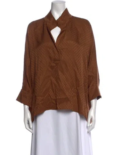 Pre-owned Carolina Herrera Silk Patterned Blouse In Brown