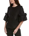 Carolina Herrera Silk Pearl Button Top In Black
