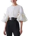 Carolina Herrera Silk Pearl Button Top In White
