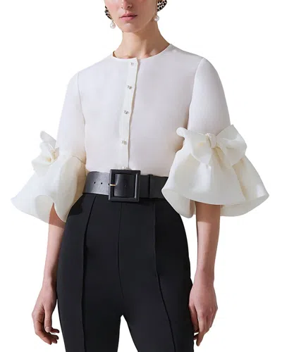 Carolina Herrera Silk Pearl Button Top In White