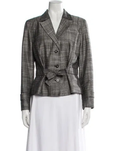 Pre-owned Carolina Herrera Silk Plaid Print Blazer In Black
