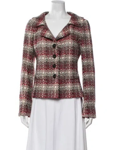 Pre-owned Carolina Herrera Silk Plaid Print Blazer In Red