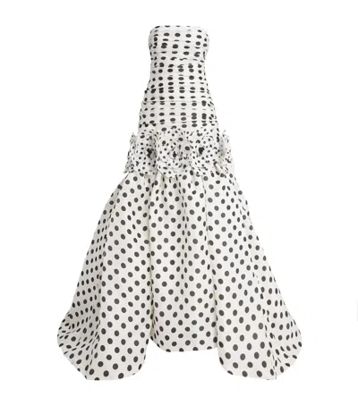 Carolina Herrera Silk Polka Dot Mermaid Gown In White