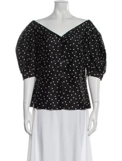Pre-owned Carolina Herrera Silk Polka Dot Print Blouse In Black