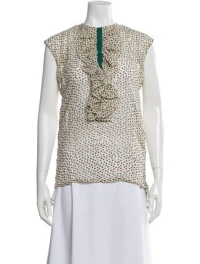 Pre-owned Carolina Herrera Silk Polka Dot Print Blouse In White