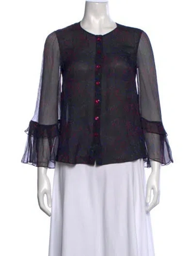 Pre-owned Carolina Herrera Silk Printed Blouse In Black