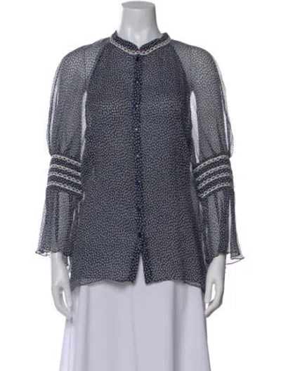 Pre-owned Carolina Herrera Silk Printed Blouse In Blue