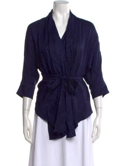 Pre-owned Carolina Herrera Silk Printed Blouse In Blue
