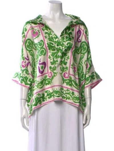 Pre-owned Carolina Herrera Silk Printed Blouse In Green