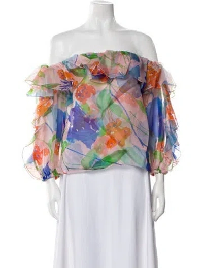 Pre-owned Carolina Herrera Silk Printed Blouse W/ Tags In Multi