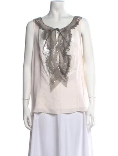 Pre-owned Carolina Herrera Silk Scoop Neck Blouse In Gray