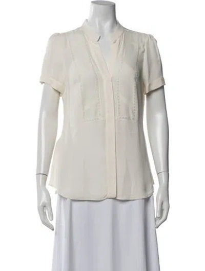 Pre-owned Carolina Herrera Silk Short Sleeve Blouse In Neutrals
