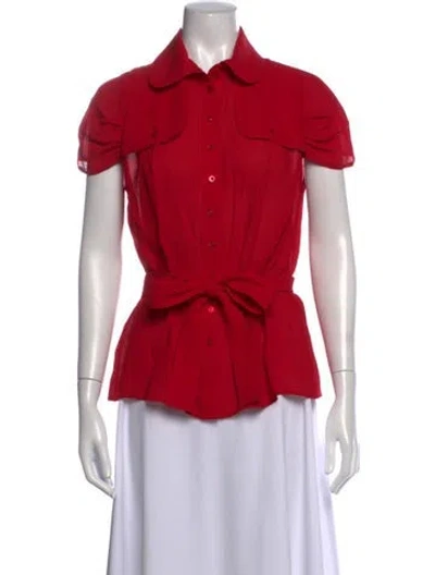 Pre-owned Carolina Herrera Silk Short Sleeve Blouse In Red