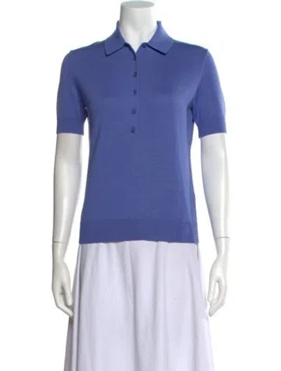 Pre-owned Carolina Herrera Silk Short Sleeve Polo In Blue