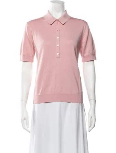 Pre-owned Carolina Herrera Silk Short Sleeve Polo W/ Tags In Pink