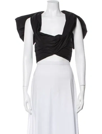 Pre-owned Carolina Herrera Silk Square Neckline Crop Top W/ Tags In Black