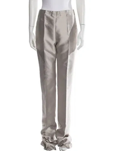 Pre-owned Carolina Herrera Silk Straight Leg Pants In Gray