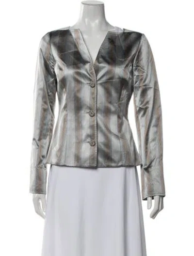 Pre-owned Carolina Herrera Silk Striped Blazer In Neutrals