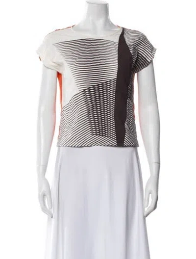 Pre-owned Carolina Herrera Silk Striped T-shirt In Neutral